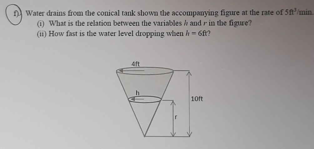 Solved 1) Water drains from the conical tank shown the | Chegg.com
