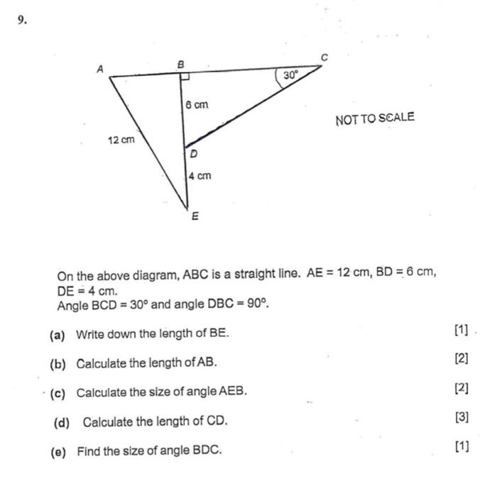 Solved 9. B 30° 6 cm NOT TO SCALE 12 cm 0 0 4 cm m On the | Chegg.com