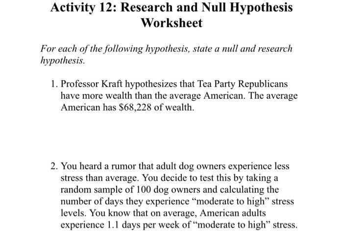 null and alternative hypothesis worksheet with answers pdf