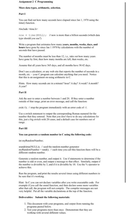 Solved Assignment 2 C Programming More data types, | Chegg.com