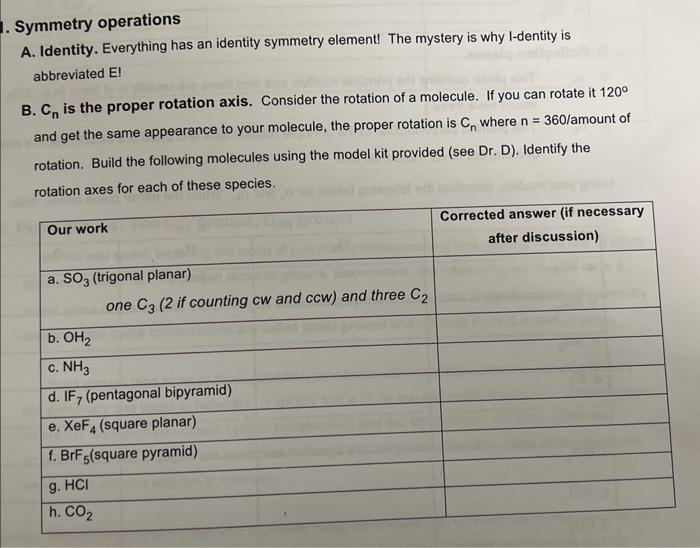 Solved Symmetry operations A. Identity. Everything has an | Chegg.com