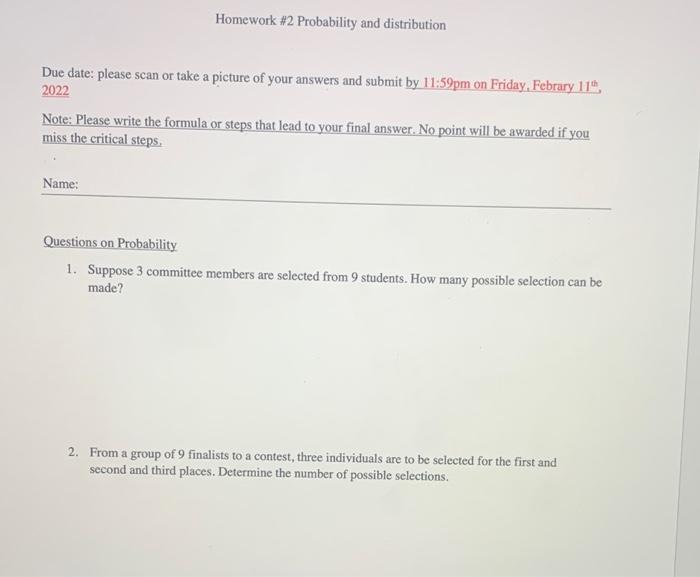 Solved Homework #2 Probability and distribution Due date: | Chegg.com