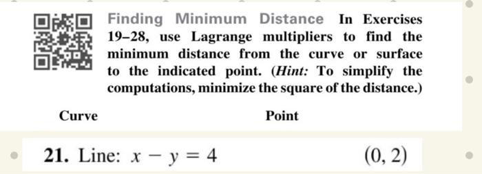 Solved Finding Minimum Distance In Exercises 19-28, use | Chegg.com