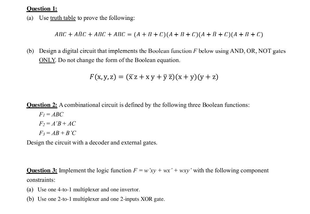 Solved Question 1 A Use Truth Table To Prove The Chegg Solved Question 1 A Use Truth Table To Prove The Chegg