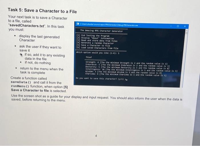 Solved Task 5: Save a Character to a File Your next task is | Chegg.com