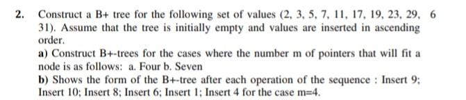 Solved 2. Construct A B+ Tree For The Following Set Of | Chegg.com