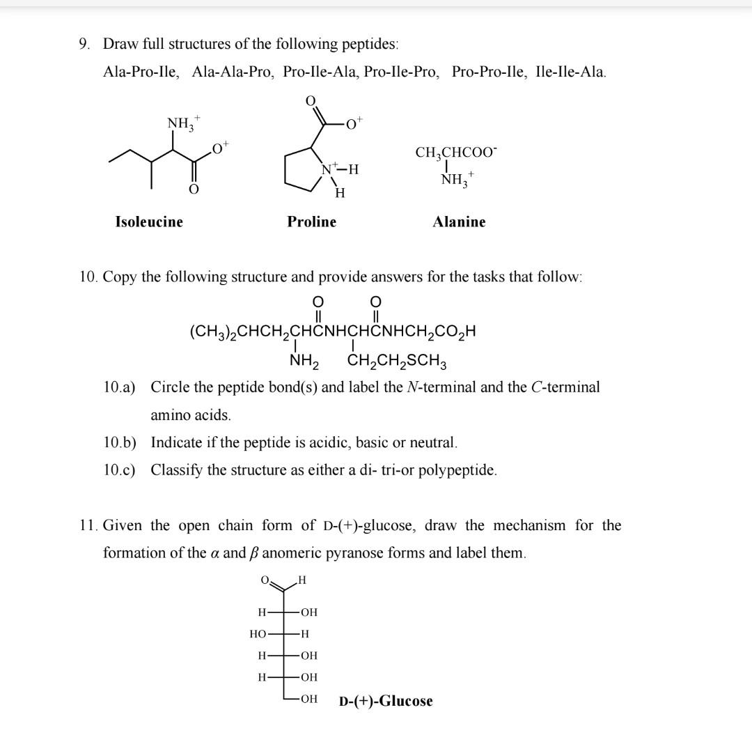 Solved 9. Draw Full Structures Of The Following Peptides: | Chegg.com