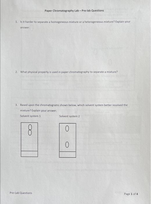 Solved Paper Chromatography Lab Prelab Questions 1. Is it