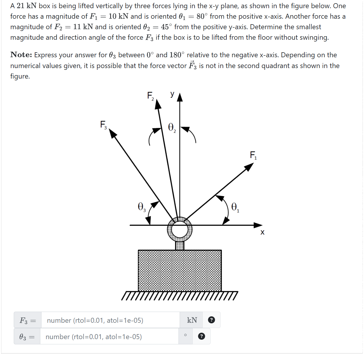 Solved A 21 kN ﻿box is ﻿being lifted vertically by ﻿three | Chegg.com