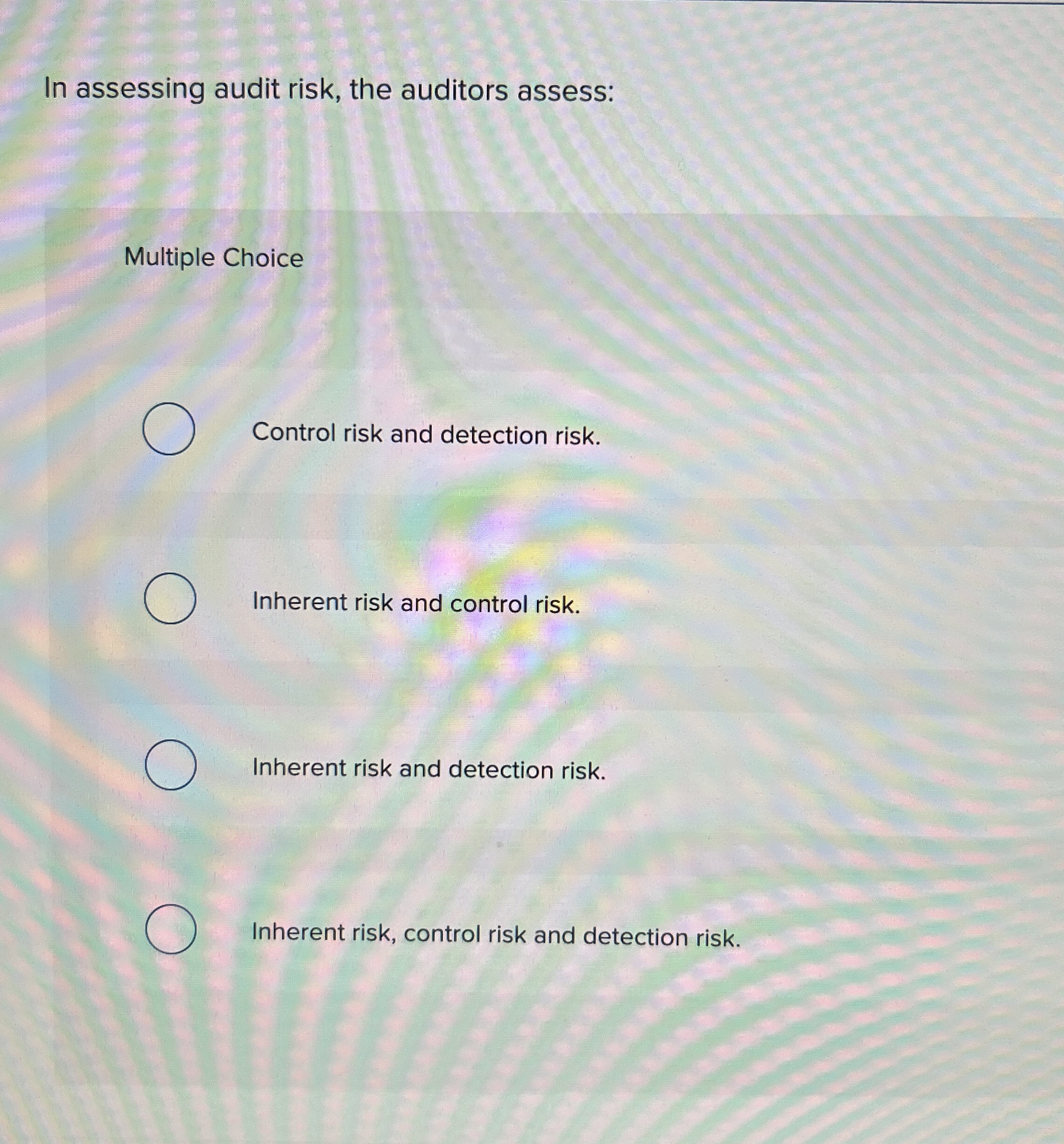 Solved In assessing audit risk, the auditors assess:Multiple | Chegg.com