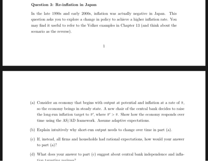 Solved Question 3 Re Inflation In Japan In The Late 1990