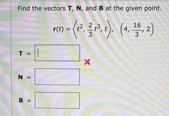 Solved Find the vectors T,N, and B at the given point. | Chegg.com