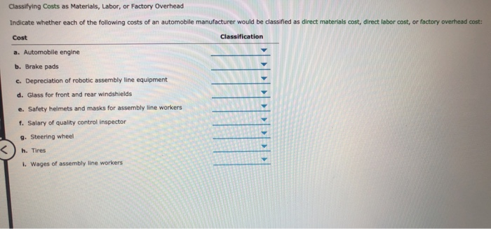 Solved Classifying Costs as Materials, Labor, or Factory | Chegg.com