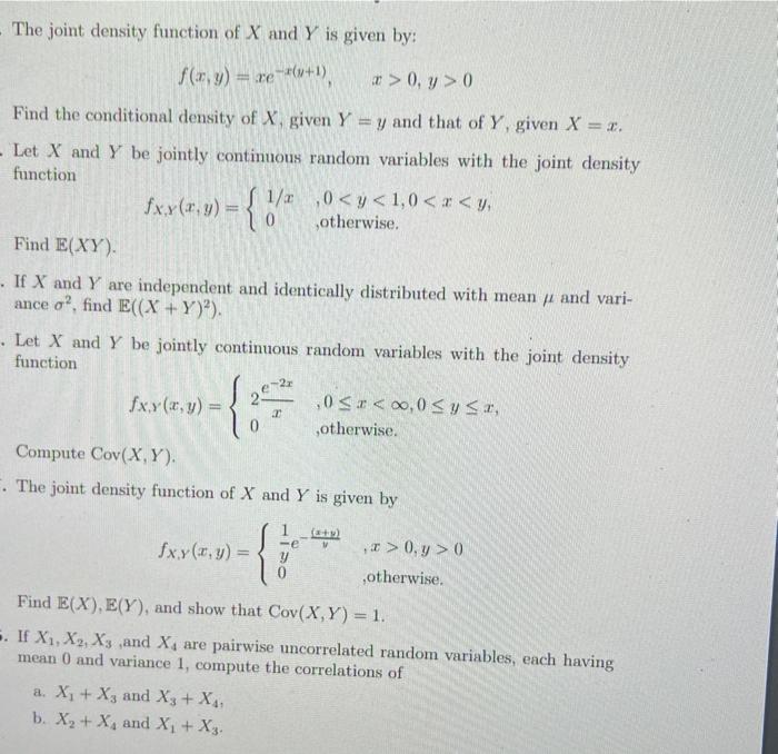 Solved The joint density function of X and Y is given by: | Chegg.com