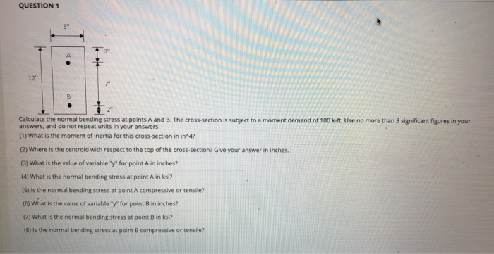Solved calculate the normal bending stress at points A and B | Chegg.com