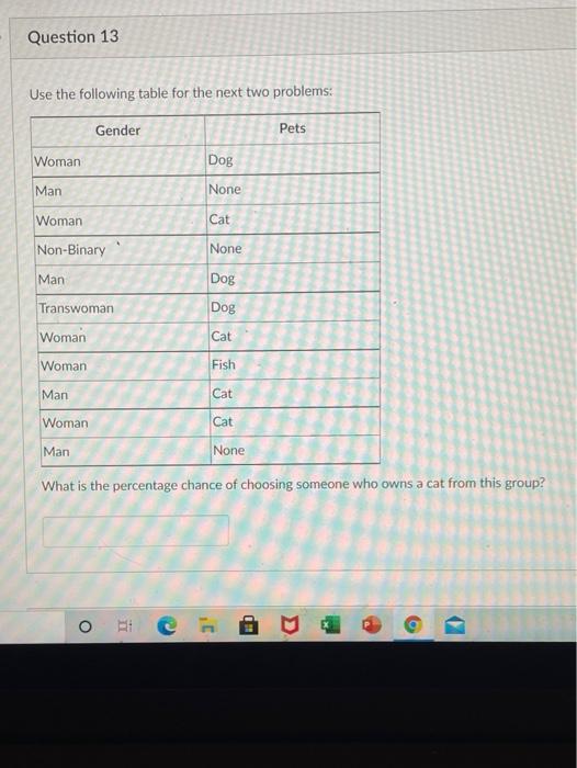 Solved Question 13 Use the following table for the next two | Chegg.com