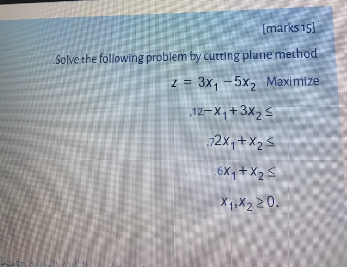 Solved (marks 15) Solve the following problem by cutting | Chegg.com