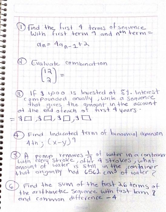 Solved (1) Find the first 4 terms of sequence with first | Chegg.com