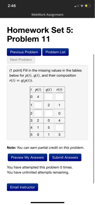 Solved 2:46 WebWork Assignment Homework Set 5: Problem 11 | Chegg.com