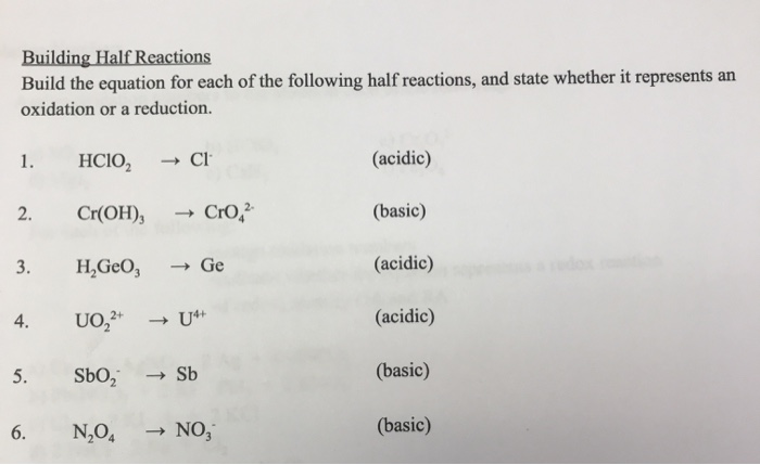 Solved Building Half Reactions Build The Equation For Each | Chegg.com