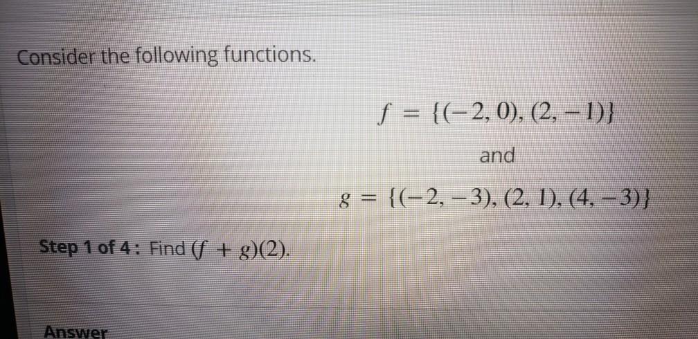 Solved Consider The Following Functions. F = {(-2, 0), (2, | Chegg.com ...