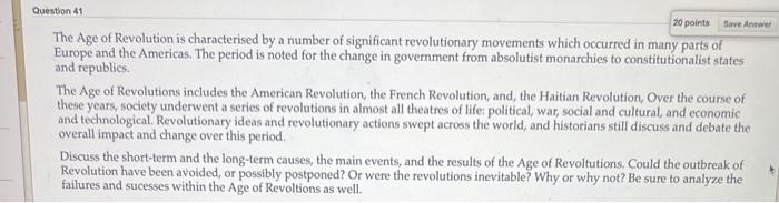 The Age of Revolution is characterised by a number of | Chegg.com