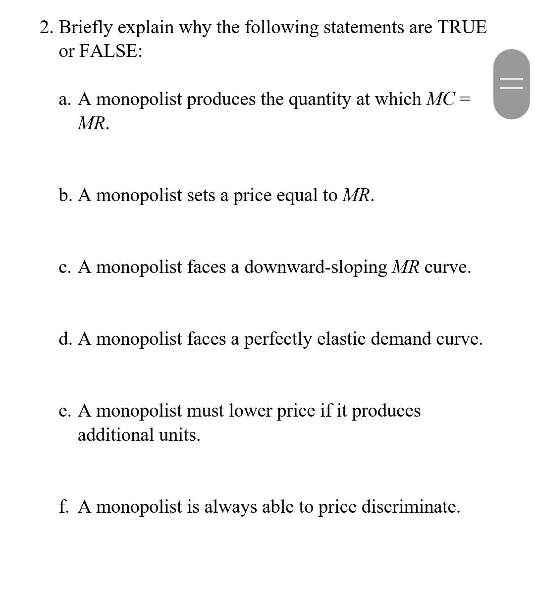Solved 1. The graph below represents the demand curve facing