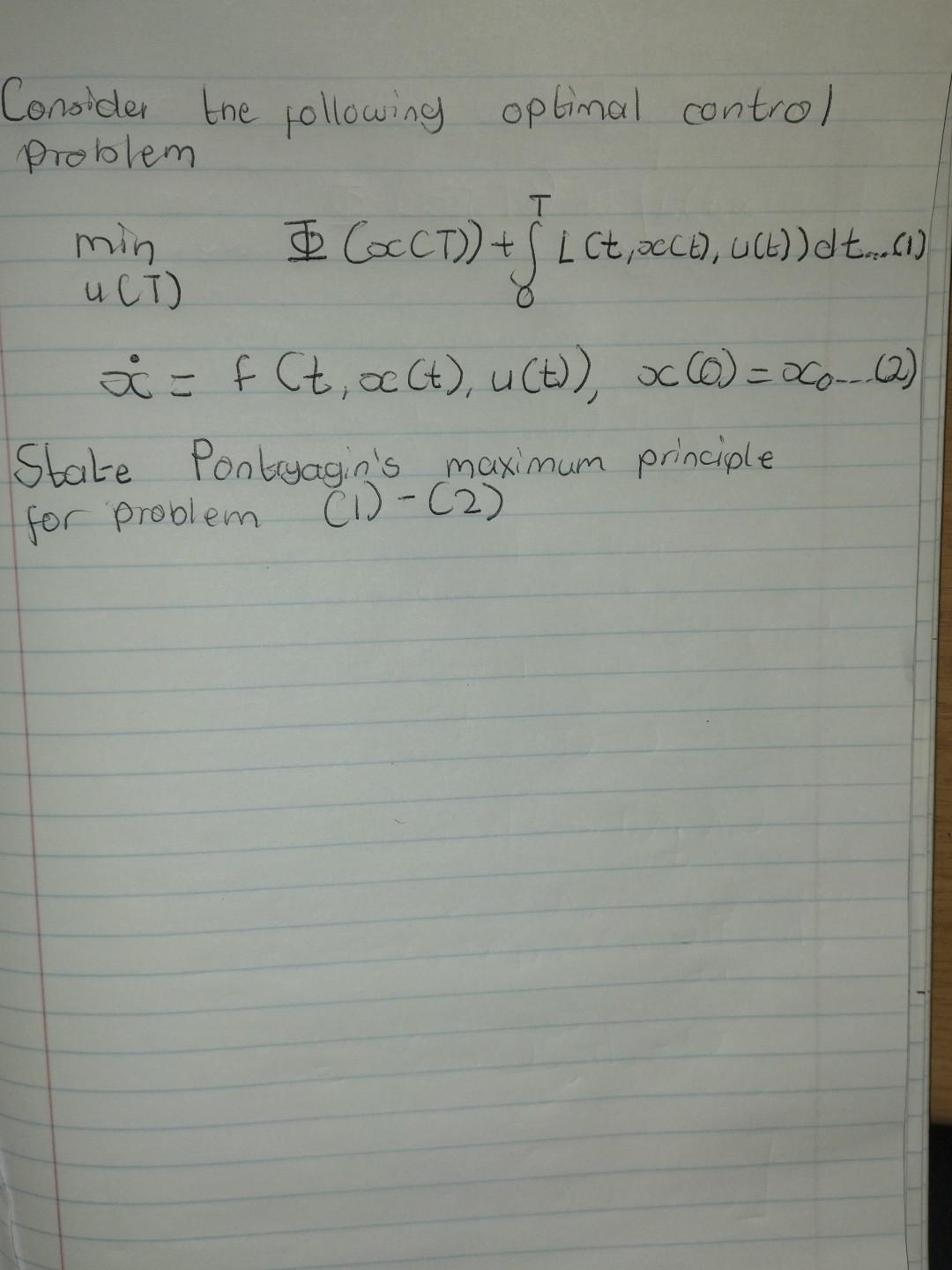 Solved Consider the following optimal control problem min $ | Chegg.com