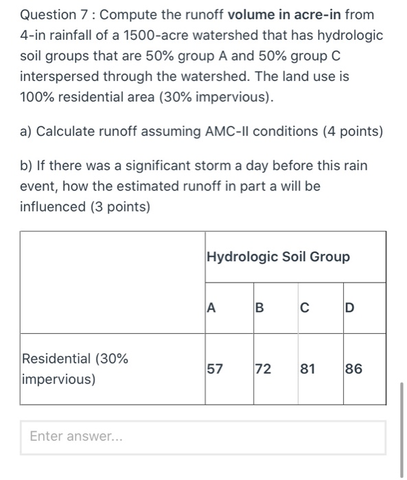 Runoff Volume Worksheet.pdf Solved Question 7 : Compute the runoff volume in acre-in | Chegg.com