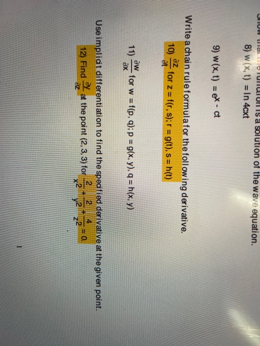 Solved Wula Tunion Is A Solution Of The Wave Equation 8 Chegg Com
