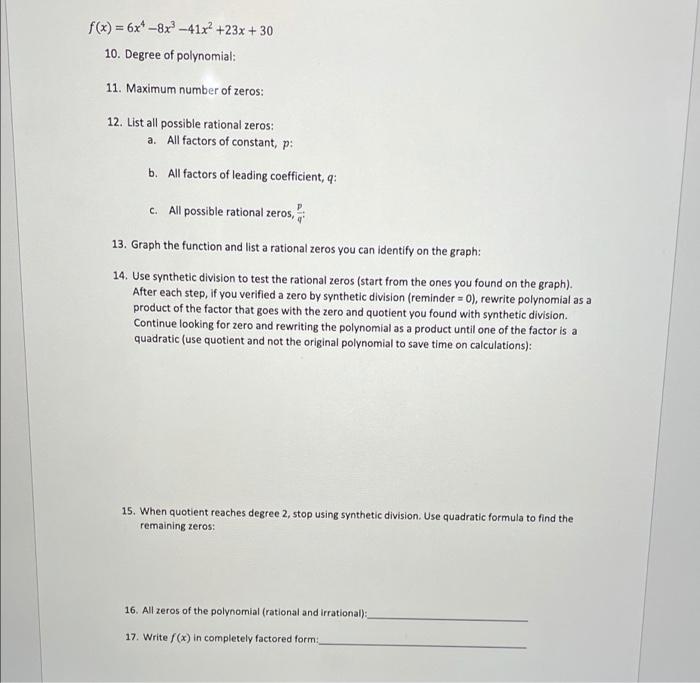 finding the zeros of a polynomial function worksheet