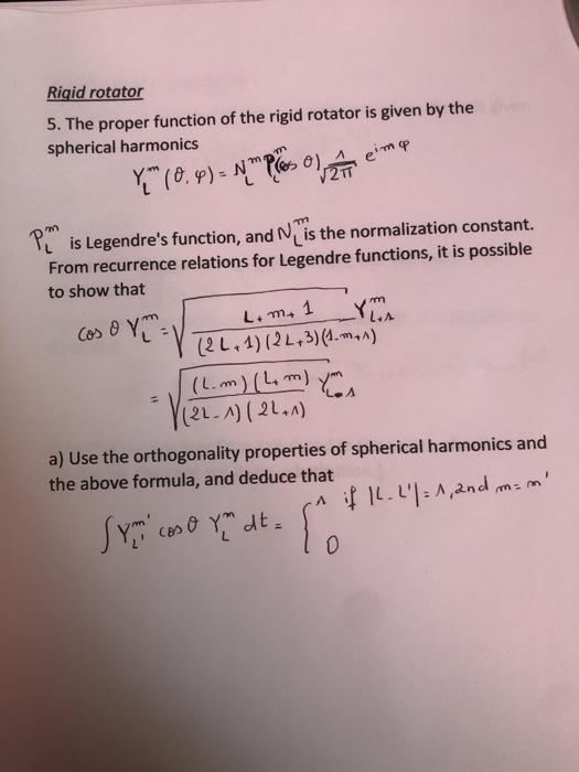 Solved Rigid Rotator 5. The Proper Function Of The Rigid | Chegg.com