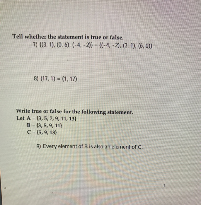 Solved Tell whether the statement is true or false. 7) {(3, | Chegg.com