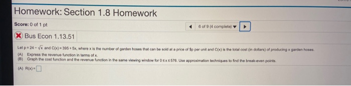 Solved Homework: Section 1.8 Homework Save Score: 0 of 1 pt | Chegg.com