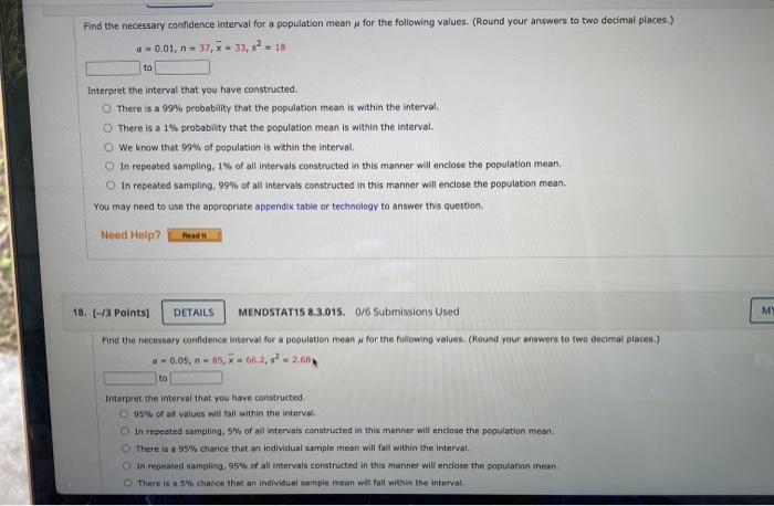 Solved 17. find the necessary confidence interval for a | Chegg.com