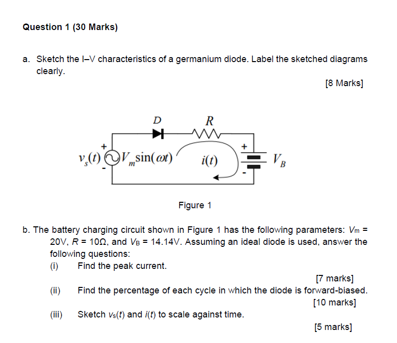 Solved Question 1 (30 ﻿Marks)a. ﻿Sketch the I-V | Chegg.com