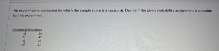 Solved An experiment is conducted for which the sample space | Chegg.com