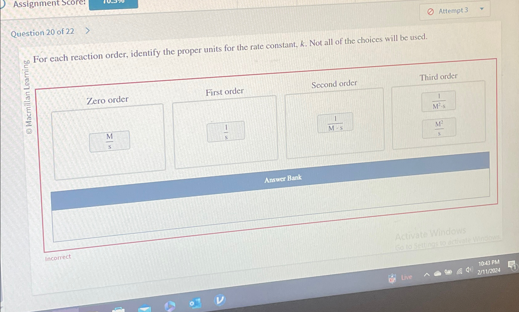 Solved Assignment Score:Question 20 ﻿of 22For each reaction | Chegg.com