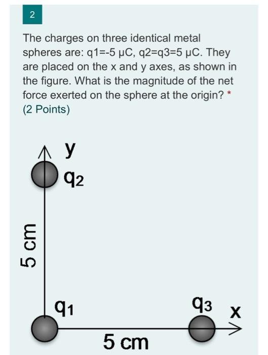 Solved 2 The charges on three identical metal spheres are