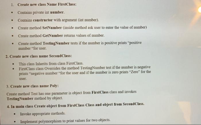 Solved . . 1. Create new class Name FirstClass: Contains | Chegg.com