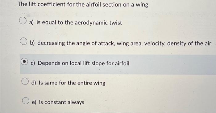 Solved The lift coefficient for the airfoil section on a | Chegg.com