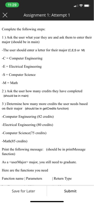 Solved 11:29 X х Assignment 1: Attempt 1 Complete the | Chegg.com
