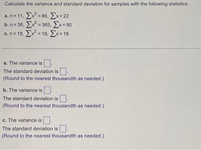 Solved Calculate the variance and standard deviation for | Chegg.com
