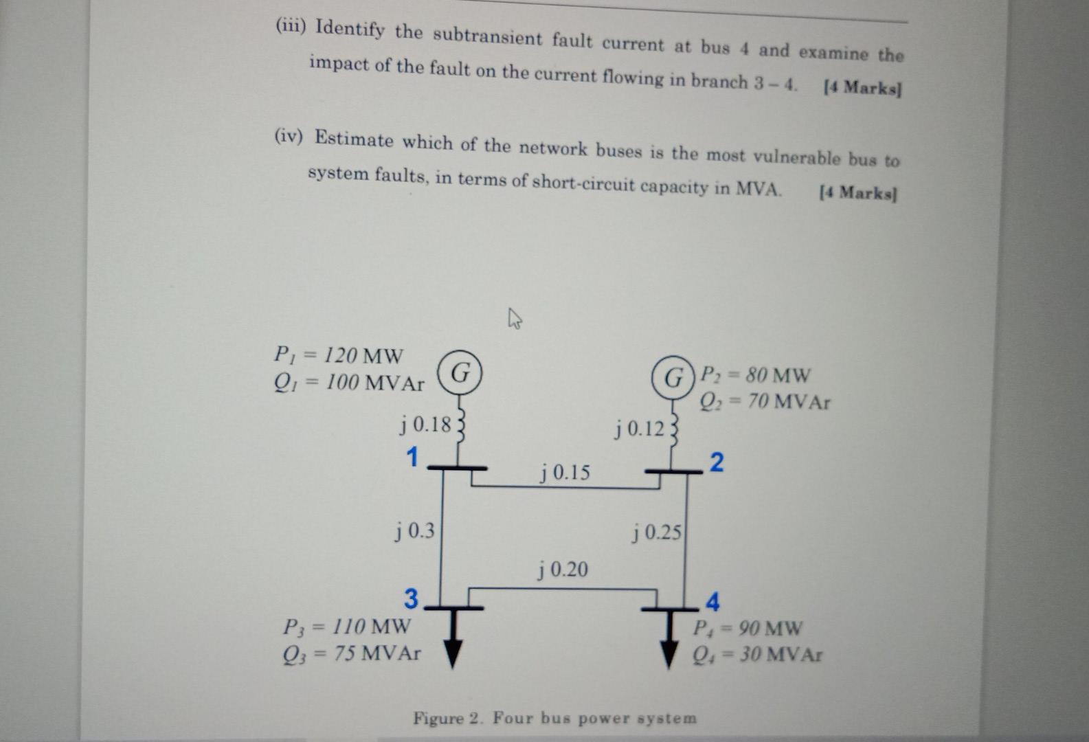 Solved (c) For the system shown in Figure 2, bus 1 is the | Chegg.com