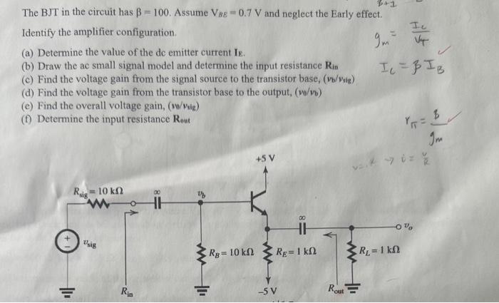 Solved The BJT in the circuit has β=100. Assume VBE=0.7 V | Chegg.com