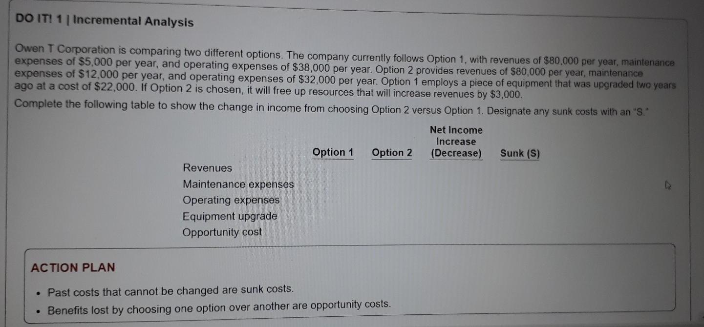 Solved DO IT 1 Incremental Analysis Owen T Corporation Is Chegg