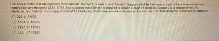 Solved Consider a router that interconnects three subnets: | Chegg.com