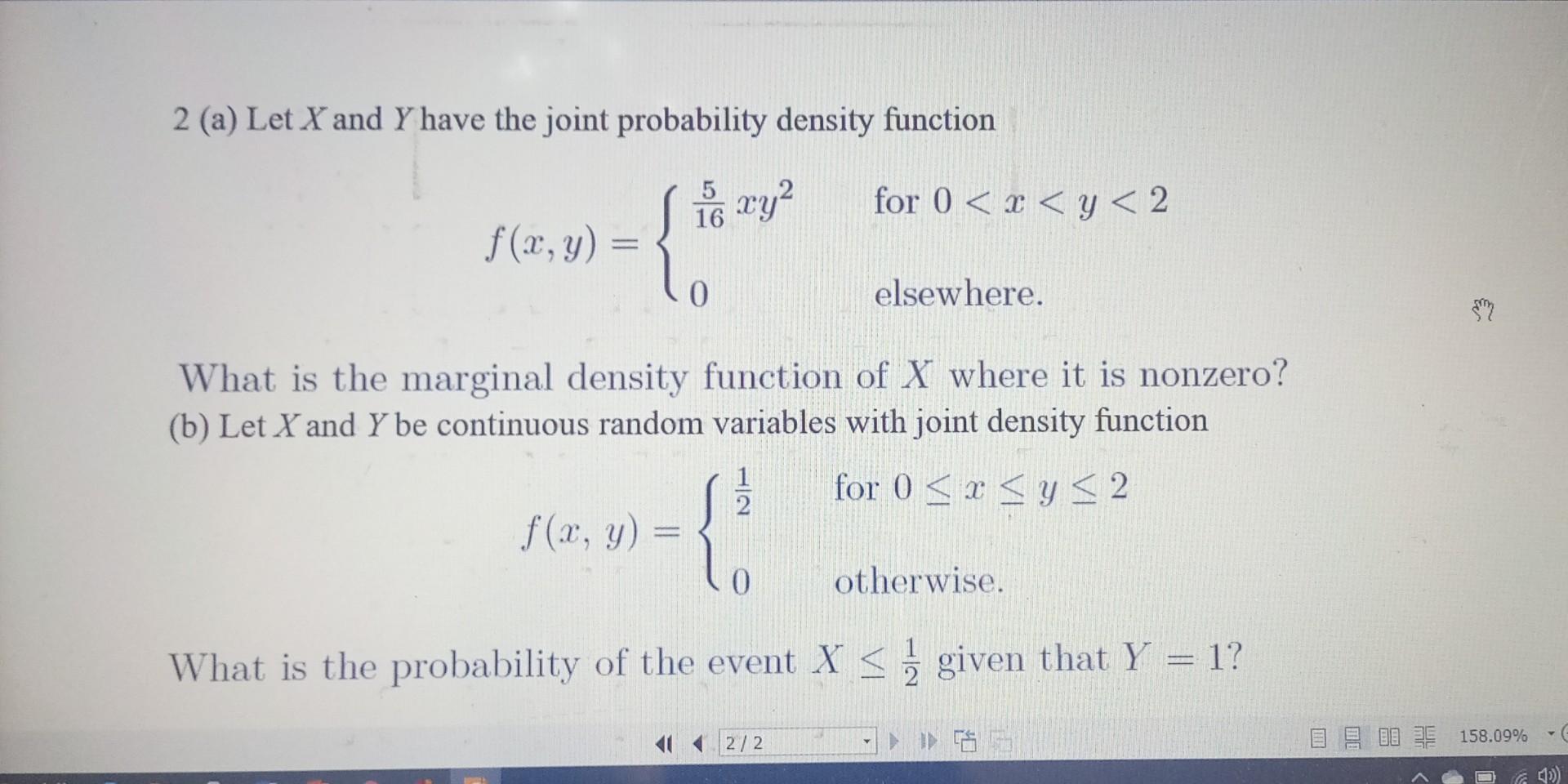 Solved 2 (a) Let X and Y have the joint probability density | Chegg.com