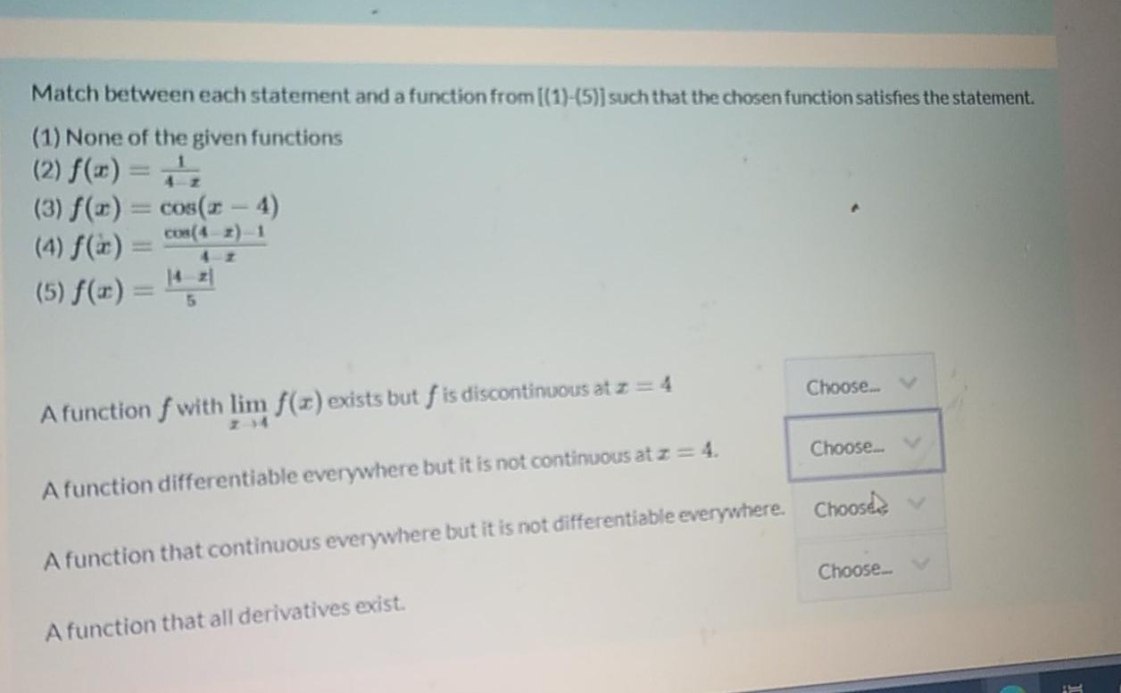 Solved Match between each statement and a function from | Chegg.com