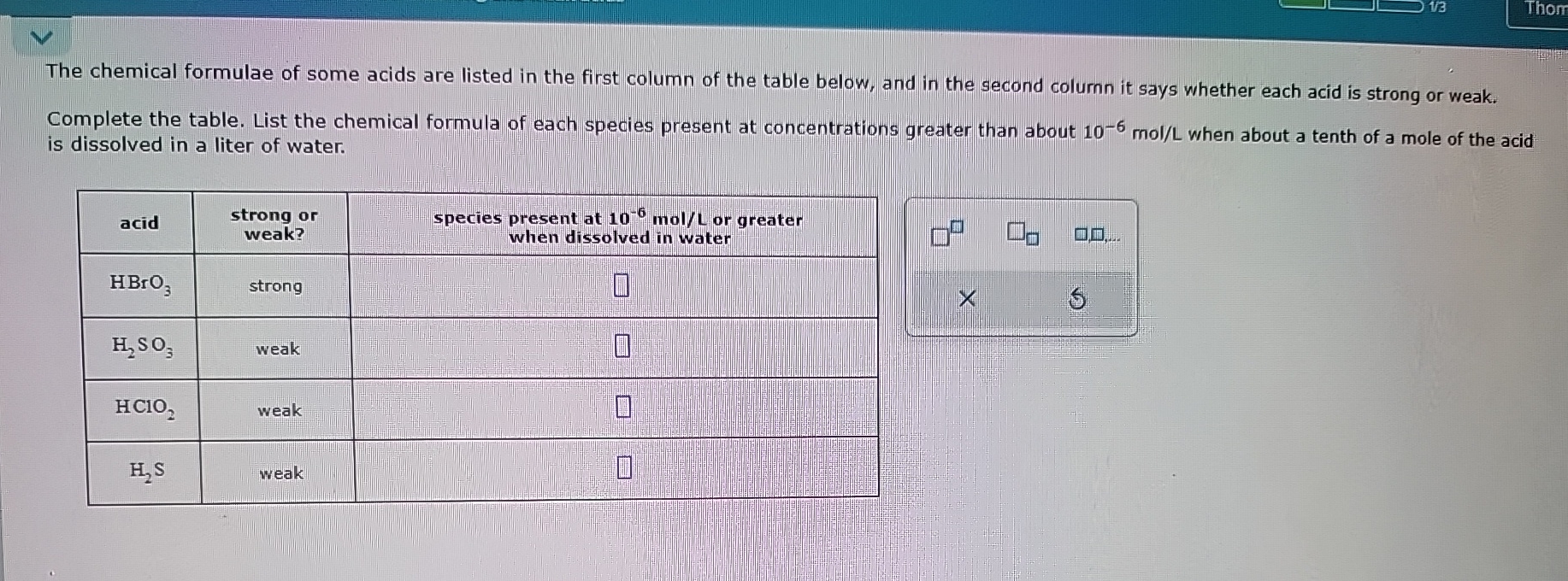 Solved The chemical formulae of some acids are listed in the | Chegg.com